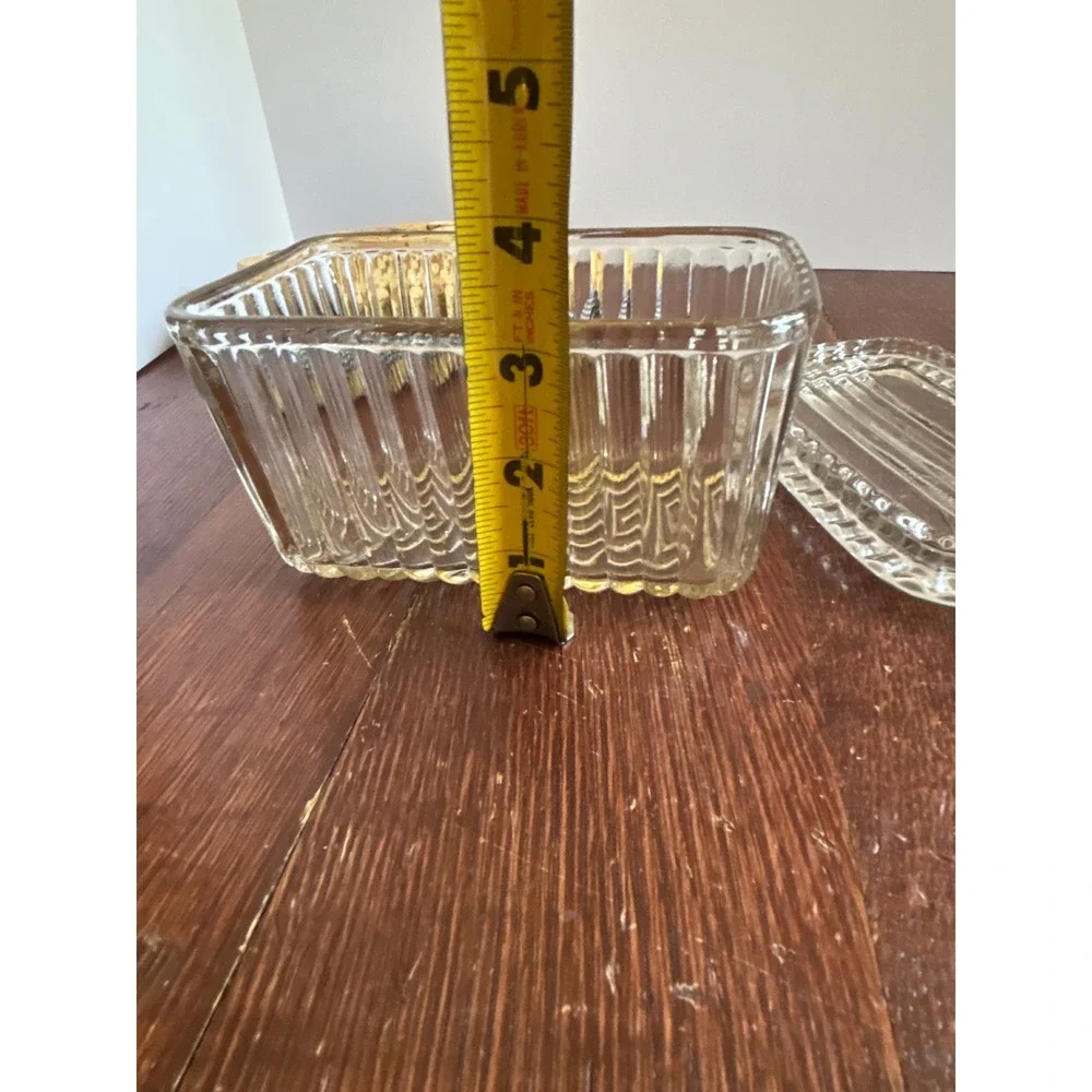 Vintage Clear Glass Ribbed Butter Dish with Lid Art Deco Scalloped Edge 2-Piece